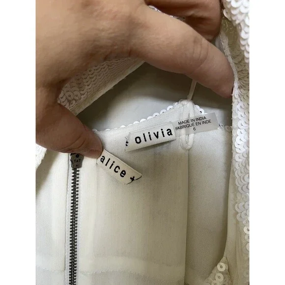 NEW Alice + Olivia Valli Cut Out Cami Maxi Dress White Sequins Size 6 Wedding - Picture 6 of 12